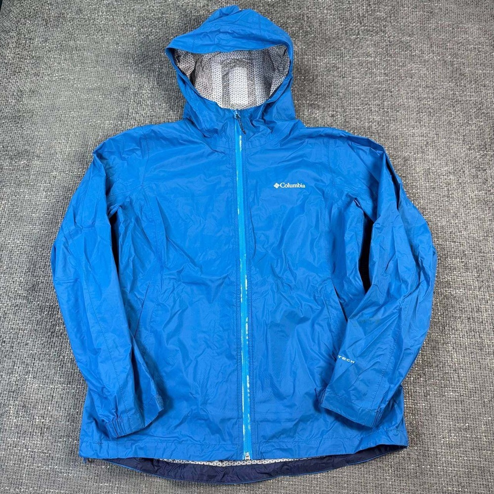 Columbia Omni-Tech Rain Jacket Womens Large Blue Waterproof Hooded Shell